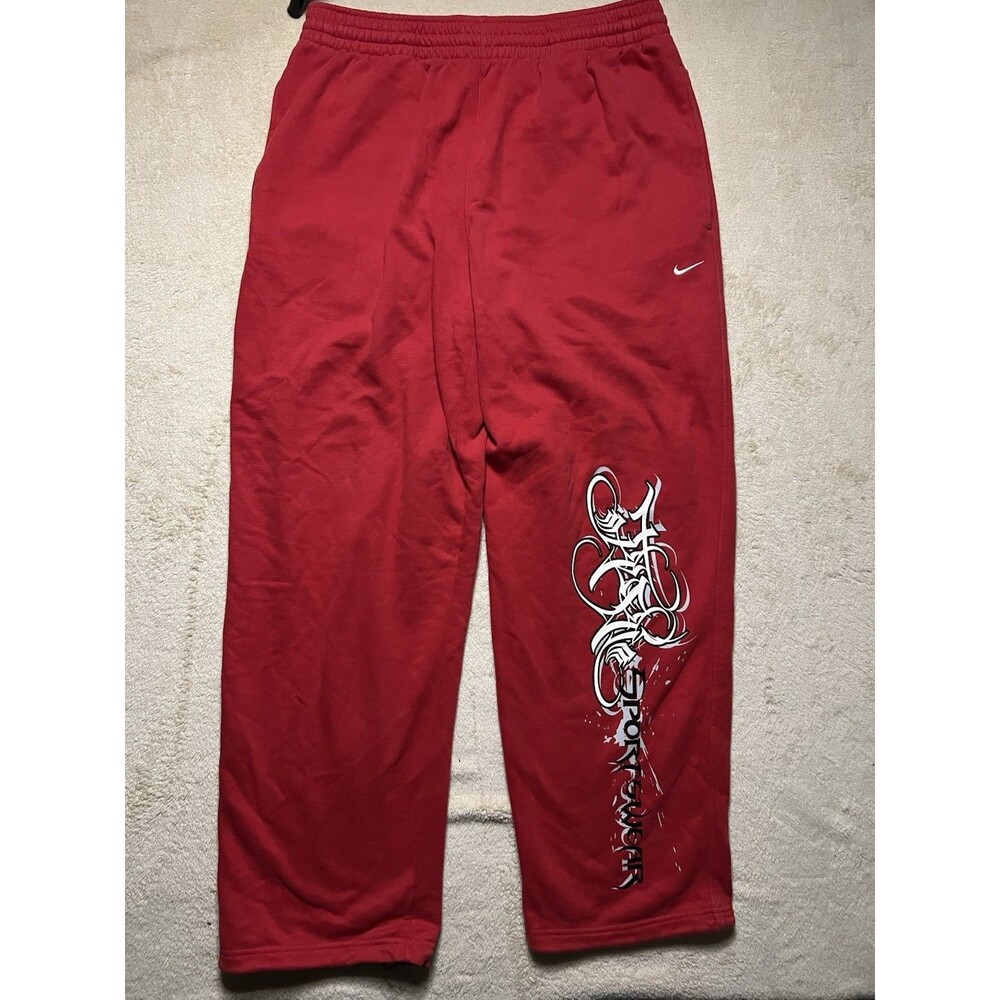 Vintage Y2K Nike Team Sportswear Sweatpants Script Graffiti Red Size XL Bootcut - Picture 3 of 9